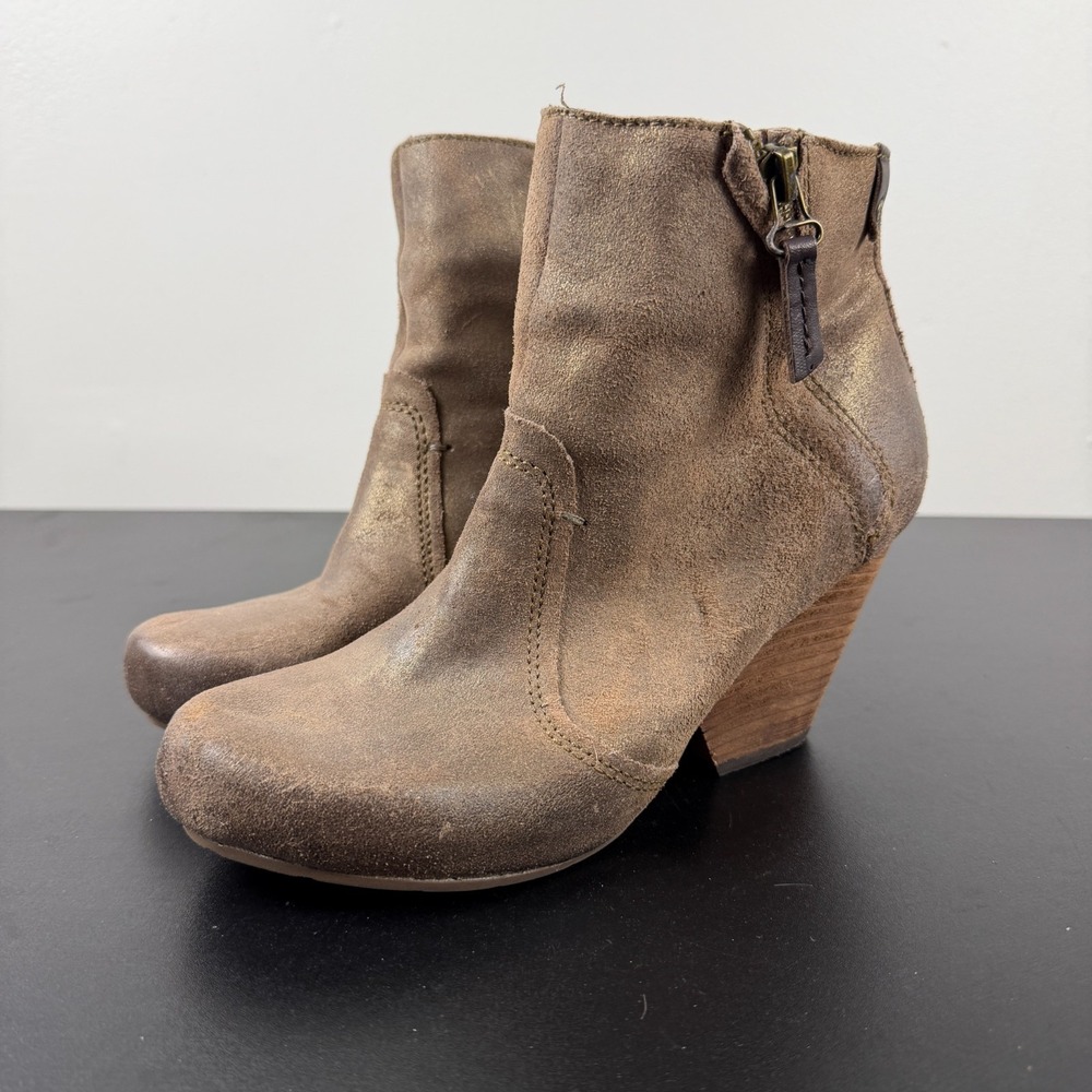 OTBT Red Way Ankle Booties Women's US 7M Tan Leather Heeled Dual Side Zip Dressy